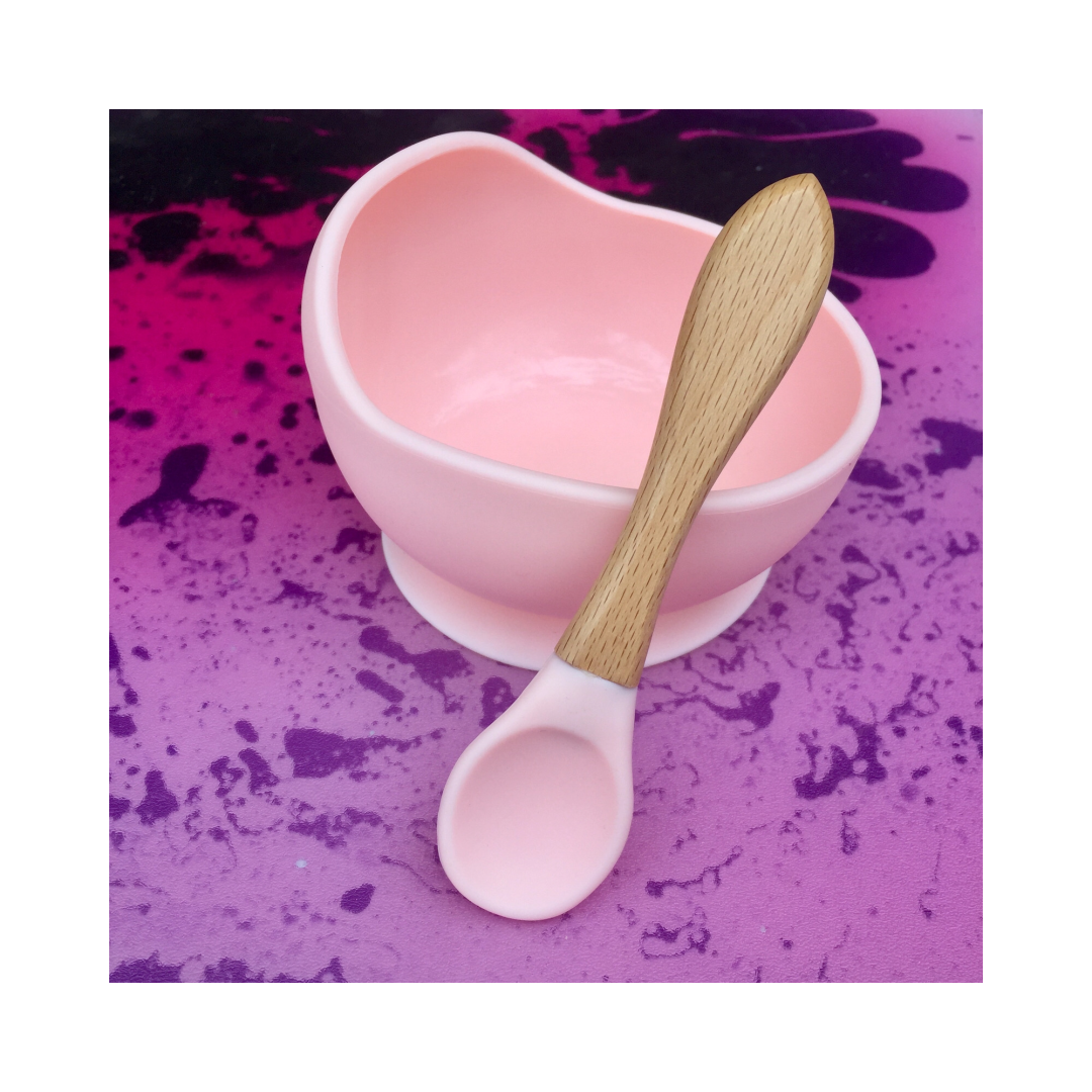 Set Bowl de silicona + Cuchara con mango de bambú