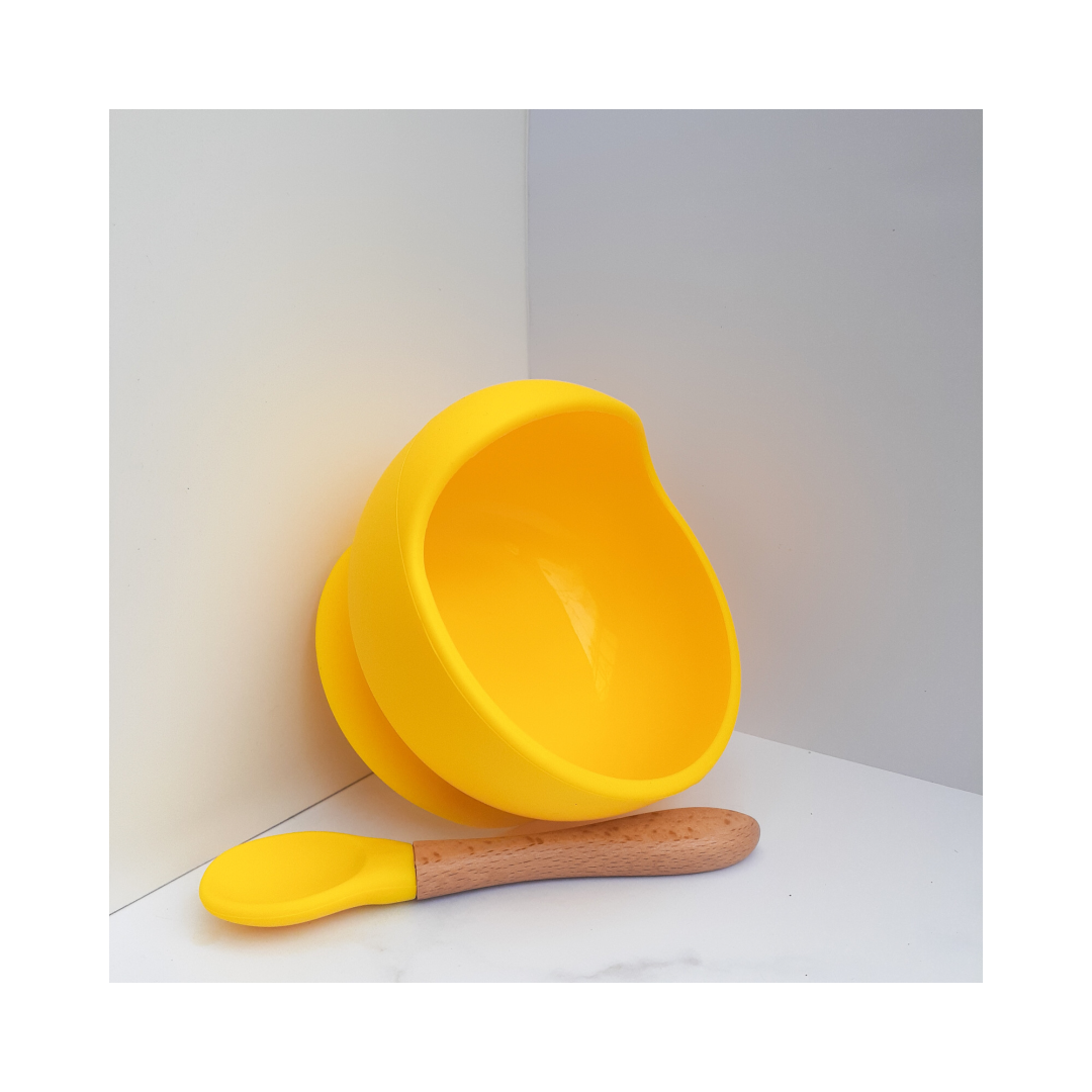 Set Bowl de silicona + Cuchara con mango de bambú